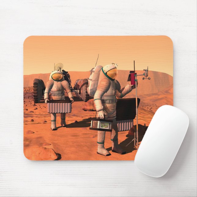 Astronauts Setting Up Weather Equipment On Mars. Mouse Pad (With Mouse)