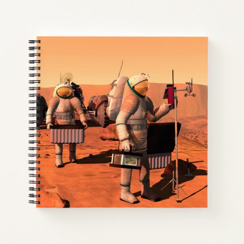 Astronauts Setting Up Weather Equipment On Mars Notebook
