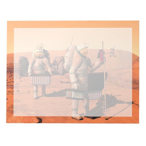 Astronauts Setting Up Weather Equipment On Mars Notepad