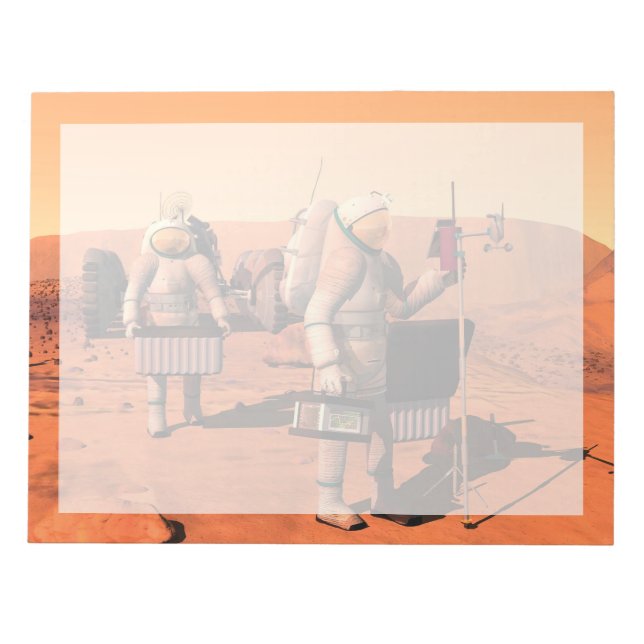Astronauts Setting Up Weather Equipment On Mars. Notepad (Front)
