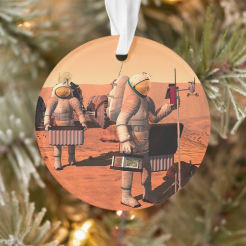 Astronauts Setting Up Weather Equipment On Mars Ornament