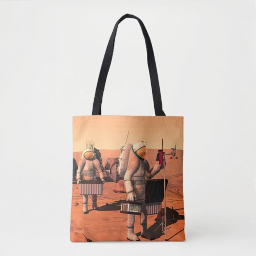 Astronauts Setting Up Weather Equipment On Mars Tote Bag