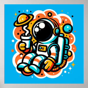 Astronaut's Space Coffee Moment Poster