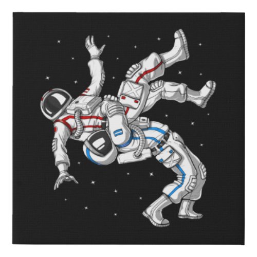 Astronauts Wrestling Faux Canvas Print