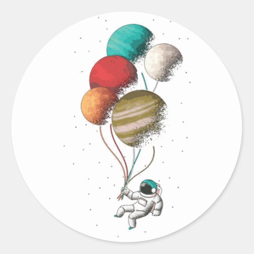 Astronomer Astronaut Spaceman Balloon Planets Classic Round Sticker