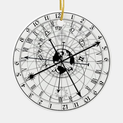 Astronomical clock black ceramic ornament