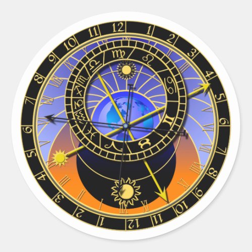 Astronomical Clock Classic Round Sticker