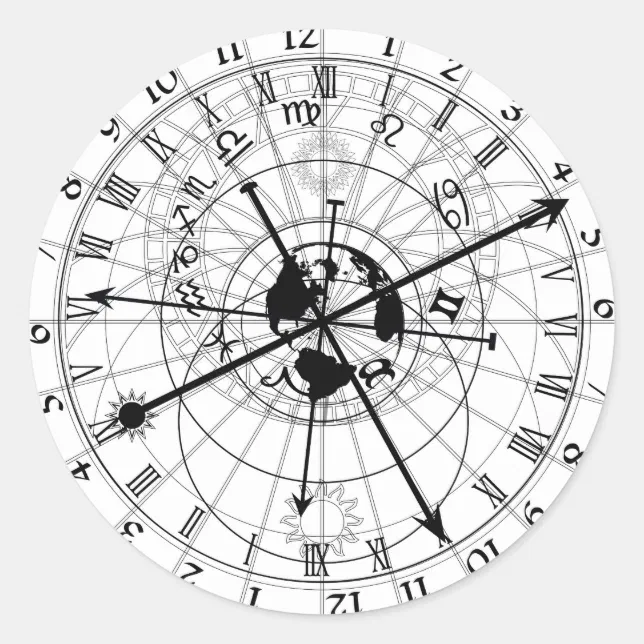 Astronomical Clock Classic Round Sticker Zazzle