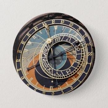 Astronomical Clock In Prague Button by LeFlange at Zazzle