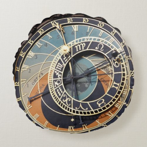 Astronomical Clock In Prague Round Pillow