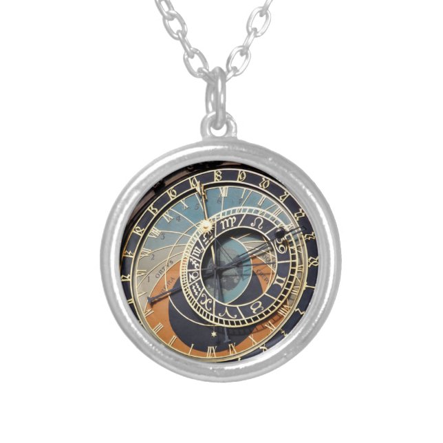 Astronomical Clock In Prague Silver Plated Necklace (Front)