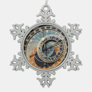 Astronomical Clock In Prague Snowflake Pewter Christmas Ornament