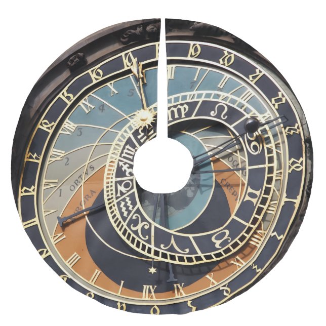 Astronomical Clock In Praque Brushed Polyester Tree Skirt (Front)