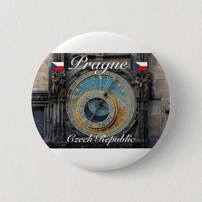 Astronomical clock Prague Orlog Czech Republic Button (Front)