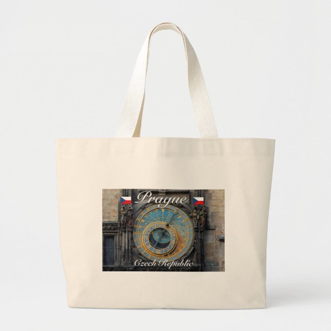 Astronomical clock Prague Orlog Czech Republic Large Tote Bag (Front)