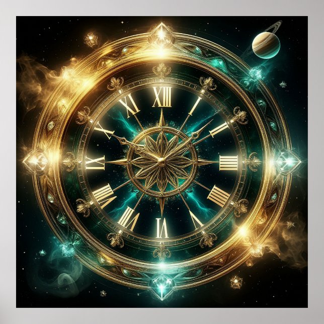 Astronomical Clock With Golden Embellishments Poster (Front)