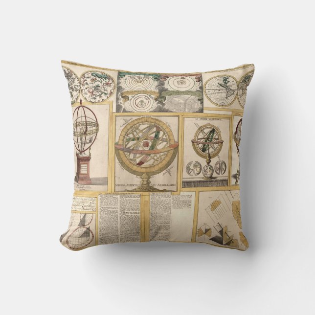 Astronomical Instruments Celestial Chart World Map Throw Pillow (Front)