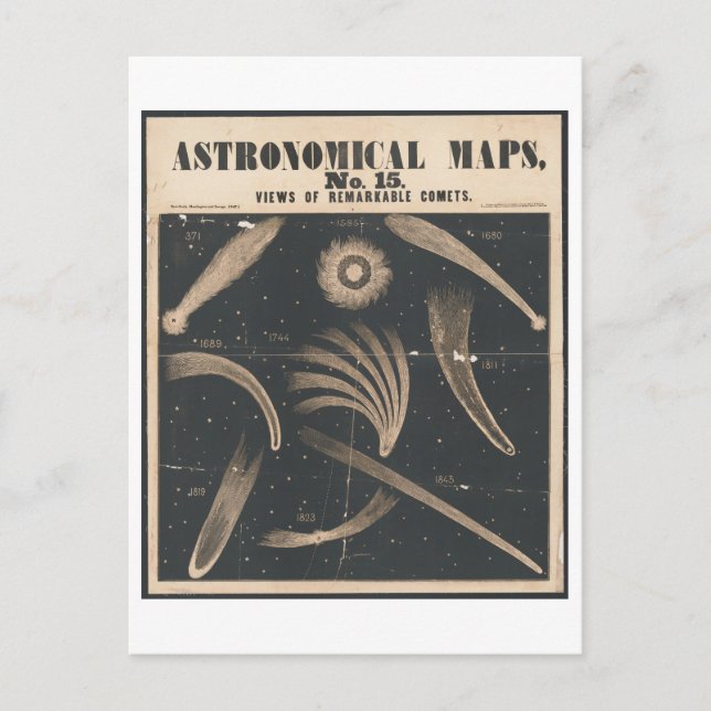 Astronomical Map View of Remarkable Comets Space Postcard (Front)