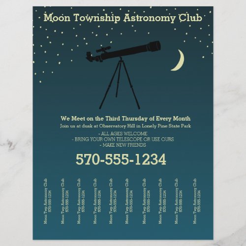 Astronomy Club Telescope and Stars Tear Off Strips Flyer