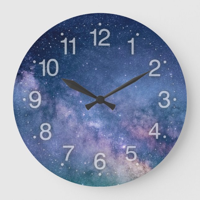 Astronomy comos blue purple violet sky stars large clock (Front)