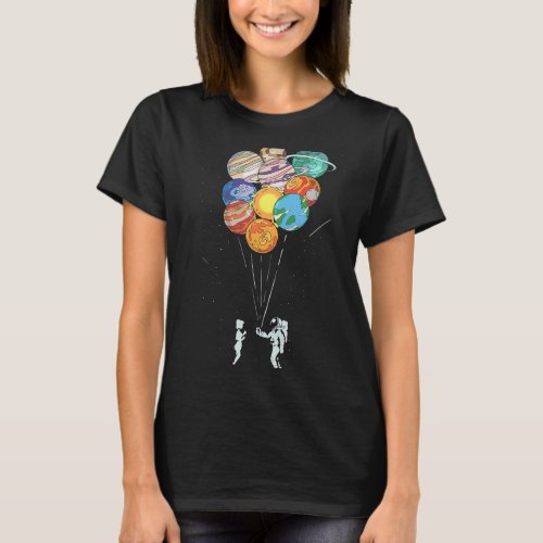 Astronomy Lover Planets Balloons Astronaut Couple  T_Shirt