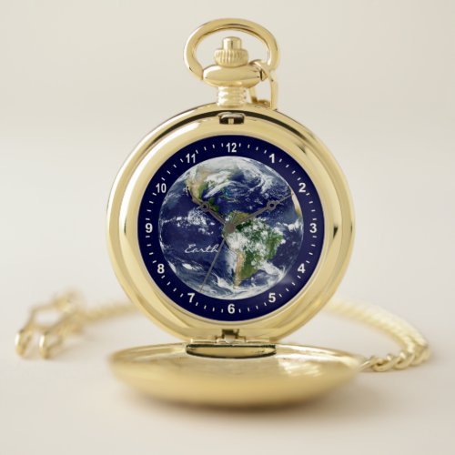 Astronomy  Planet Earth Watch Blue Space Pocket Watch