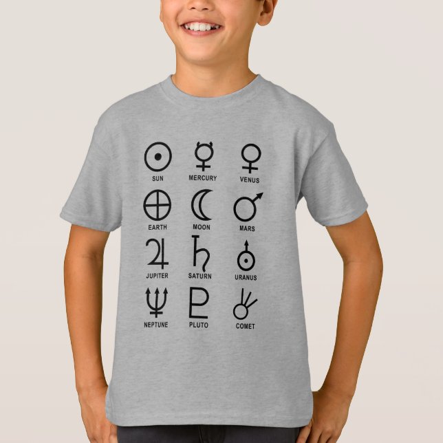 Astronomy Planet Symbols T-Shirt (Front)