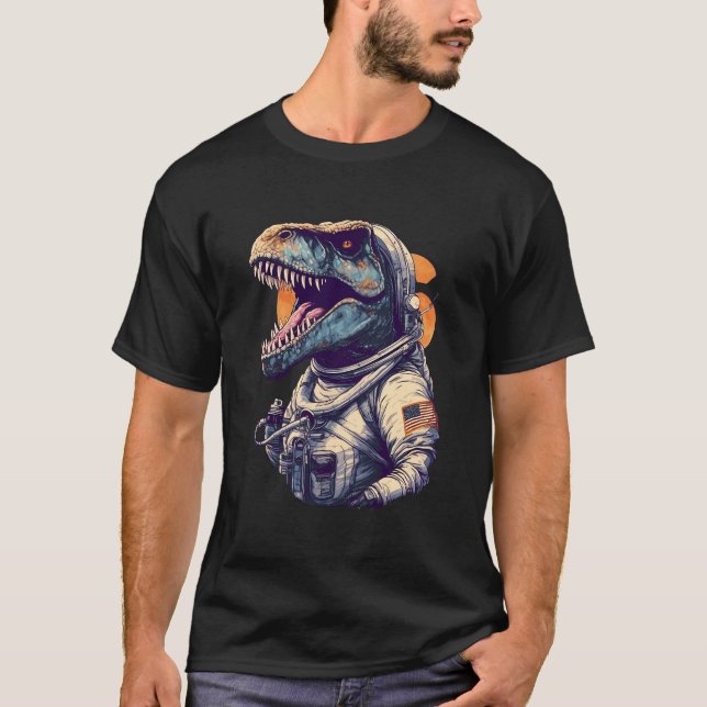 Astronomy Planets Space Astronaut T Rex Dinosaur T-Shirt (Front)