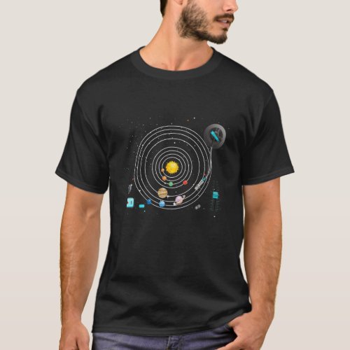 Astronomy Planets Vinyls Turntable DJ Solar System T_Shirt