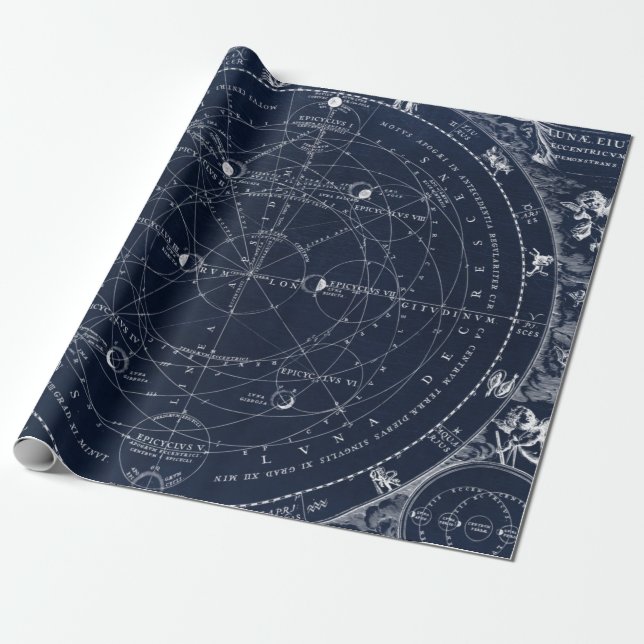 Astronomy vintage navy historical wrapping paper (Unrolled)