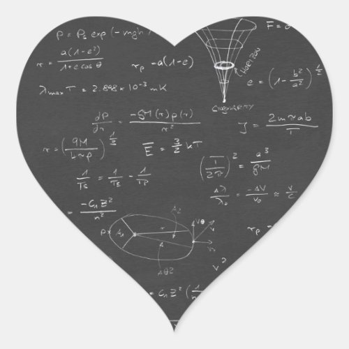Astrophysics diagrams and formulas heart sticker