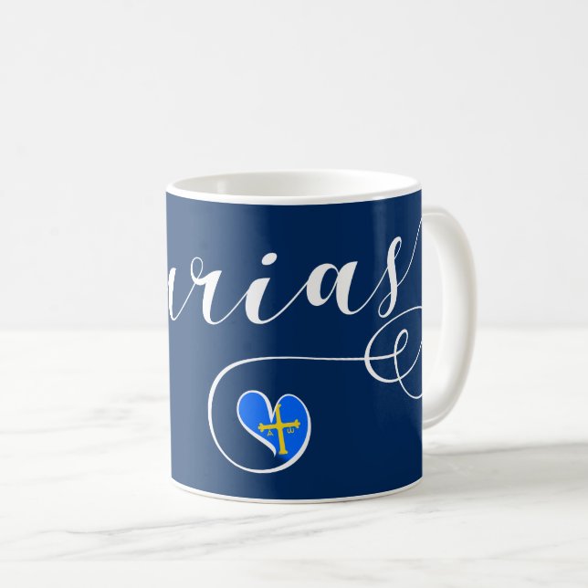 Asturias Flag Heart, Asturies, Spain Coffee Mug (Front Right)