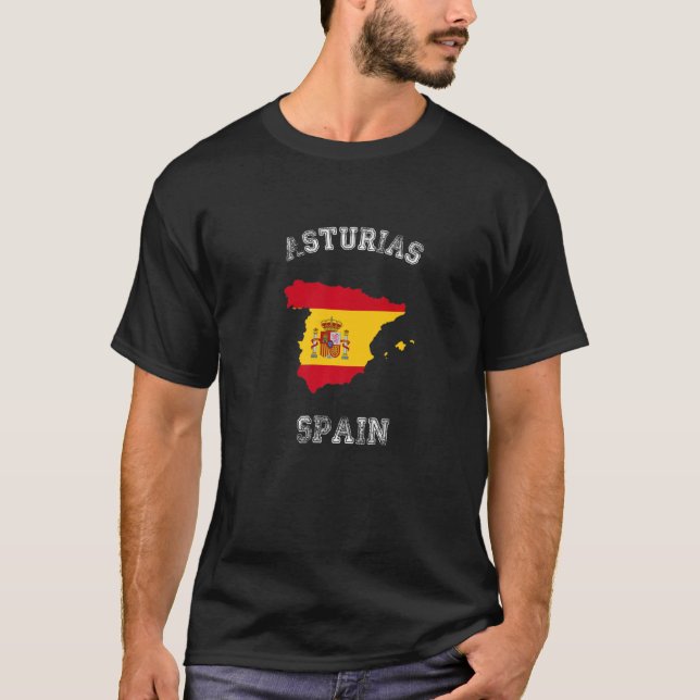 Asturias Spain Vintage Spain Flag Map T-Shirt (Front)