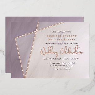 asymmetric frame muted plum with rose gold foil invitation