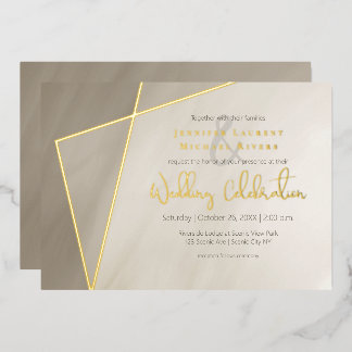 asymmetric gold frame antique gray with gold foil invitation