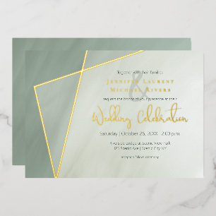 asymmetric gold frame grayed jade with gold foil invitation