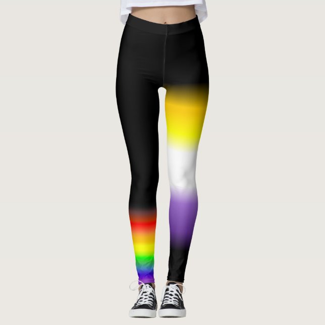 Asymmetric nonbinary gay rainbow pride flags #1 leggings (Front)