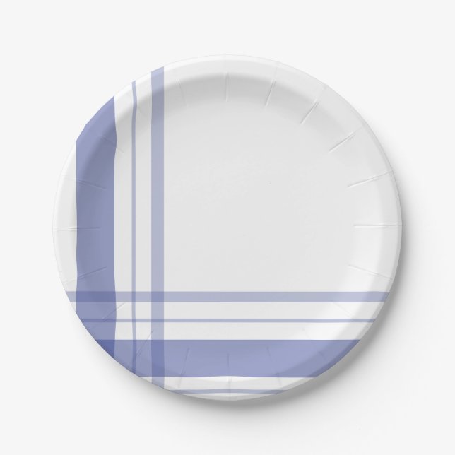 Asymmetric Plaid Flannel Navy Blue Linear  Paper Plates (Front)