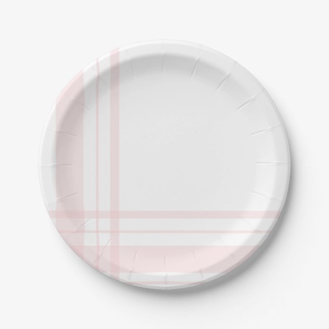 Asymmetric Plaid Pastel Pink Flannel Lines Paper Plates (Front)