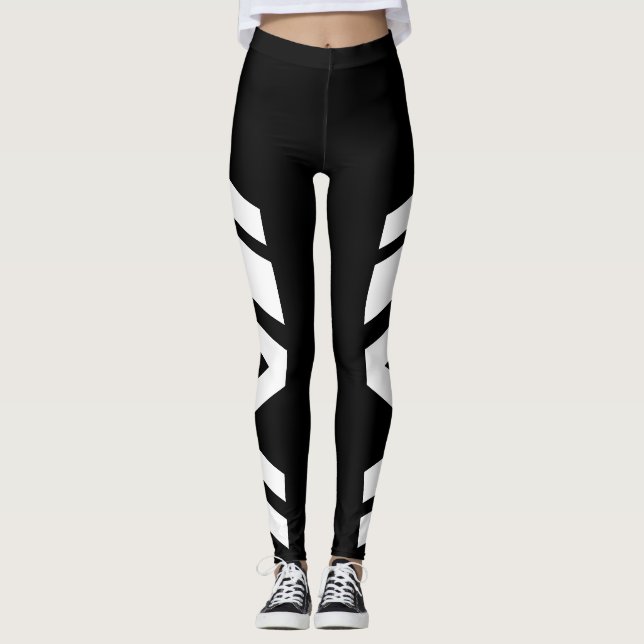 Asymmetric Side Band Black/White Leggings (Front)