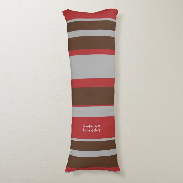 Asymmetric Stripes Horizontal Lines Gray Red Brown Body Pillow (Front Vertical)