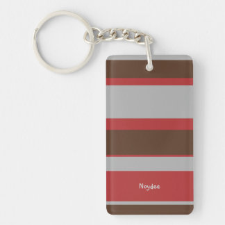 Asymmetric Stripes Horizontal Lines Gray Red Brown Keychain