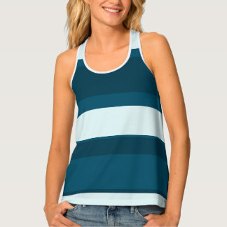 Asymmetric Stripes Horizontal Lines Sea Blue White Tank Top