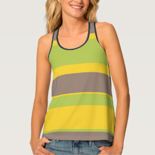 Asymmetric Stripes Lines Brown Yellow Green Tank Top