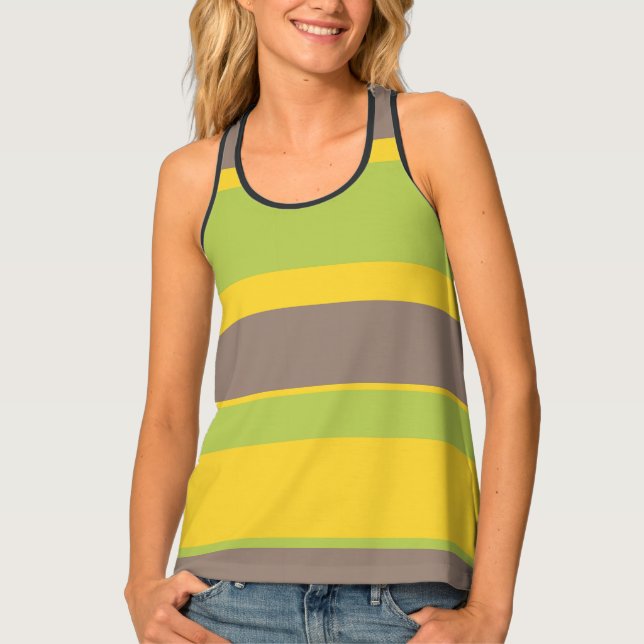 Asymmetric Stripes Lines Brown Yellow Green Tank Top (Front)