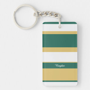 Asymmetric Stripes Lines Green Gold White Keychain