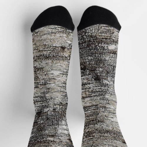 Asymmetrical Birch Bark Graphic Nature Pattern Socks