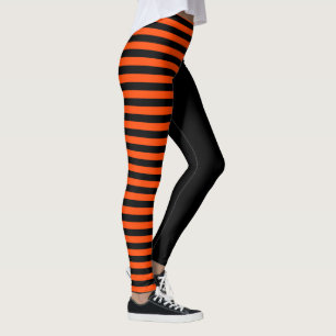 Asymmetrical Black and Orange Striped Leggings