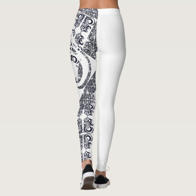 Asymmetrical Black and White Pattern & Your Name Leggings (Back)