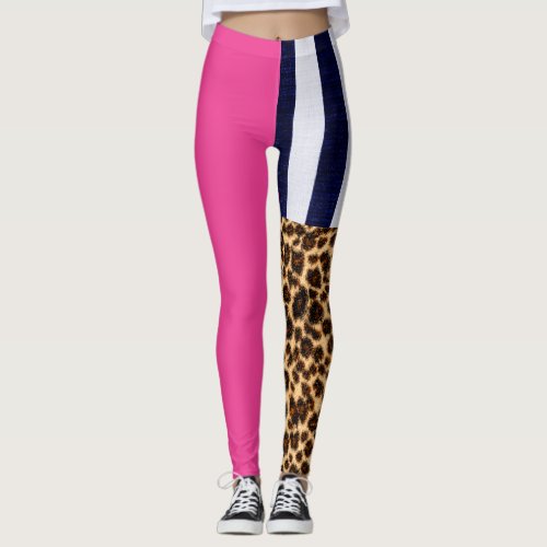 Asymmetrical Hot Pink stripe and Cheetah Leggings